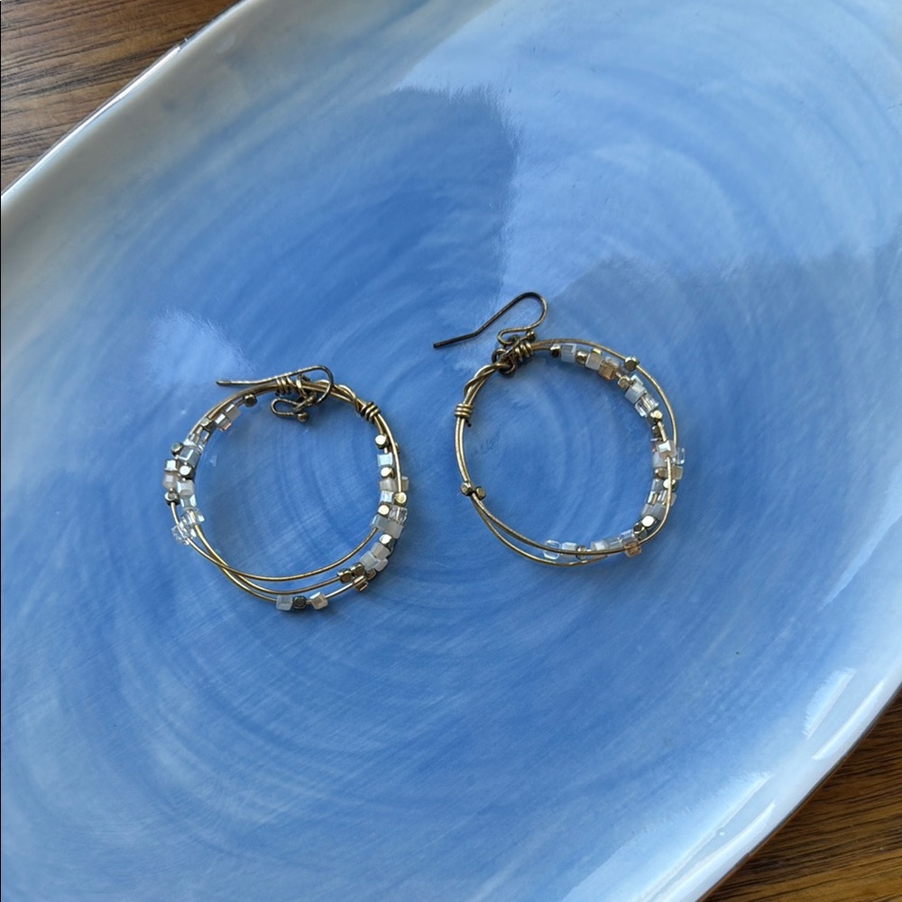 Gold Wire Beaded Earrings
